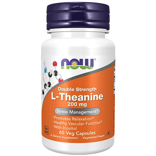 ל-תיאנין (L-Theanine) עוצמה כפולה 200 מ"ג - 60 כמוסות צמחי - מבית NOW FOODS