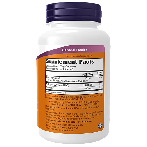 NAC קוורצטין ואבץ 90 כמוסות - מבית NOW FOODS