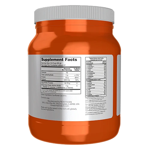 אבקת חלבון ביצה עם BCAA ללא טעם 544 גרם  - מבית NOW FOODS