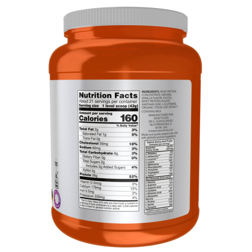 אבקת חלבון מי גבינה בטעם קרם וניל 907 גרם - מבית NOW FOODS