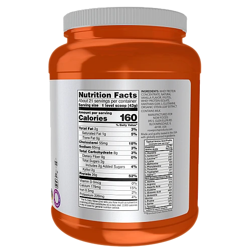 אבקת חלבון מי גבינה בטעם קרם וניל 907 גרם - מבית NOW FOODS