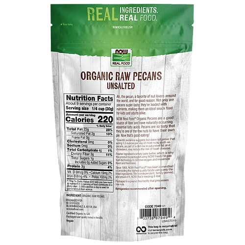 אגוזי פקאנים גולמיים אורגני ללא מלח 284 גרם - מבית NOW FOODS