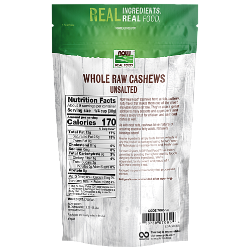 אגוזי קשיו שלם גולמיים ללא מלח 284 גרם - מבית NOW FOODS