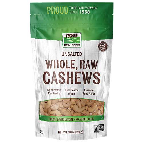 אגוזי קשיו שלם גולמיים ללא מלח 284 גרם - מבית NOW FOODS