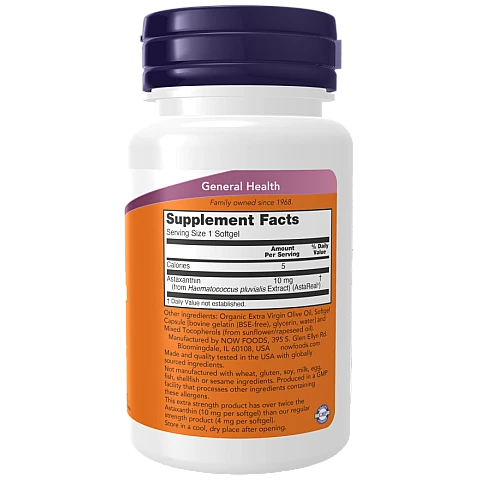 אסטקסנטין חזק 10 מ"ג 30 כמוסות - מבית NOW FOODS אסטקסנטין חזק 10 מ"ג 30 כמוסות - מבית NOW FOODS