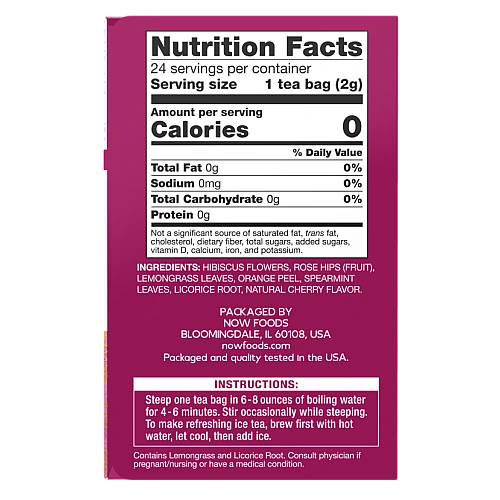 היביסקוס תה פונץ' צמחי נטול קפאין 24 שקיקי תה - מבית NOW FOODS