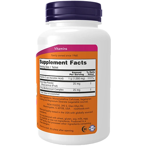 ויטמין C-1000 עם ביופלבונואידים ורוז היפ 100 כמוסות - מבית NOW FOODS
