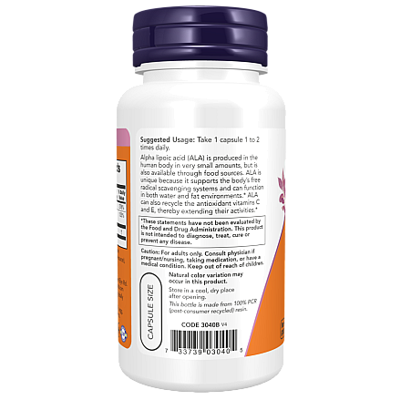 חומצה אלפא ליפואית 100 מ"ג 60 כמוסות - מבית NOW FOODS