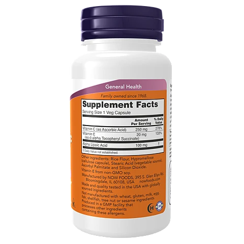 חומצה אלפא ליפואית 100 מ"ג 60 כמוסות - מבית NOW FOODS חומצה אלפא ליפואית 100 מ"ג 60 כמוסות - מבית NOW FOODS