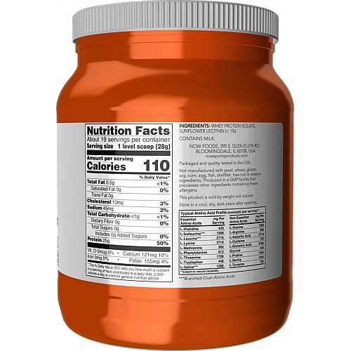 חלבון מי גבינה איזולט מבודד ללא טעם 544 גרם  - מבית NOW FOODS