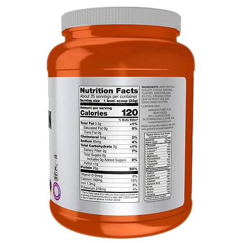 חלבון מי גבינה איזולט מבודד שוקולד קרמי 816 גרם  - מבית NOW FOODS