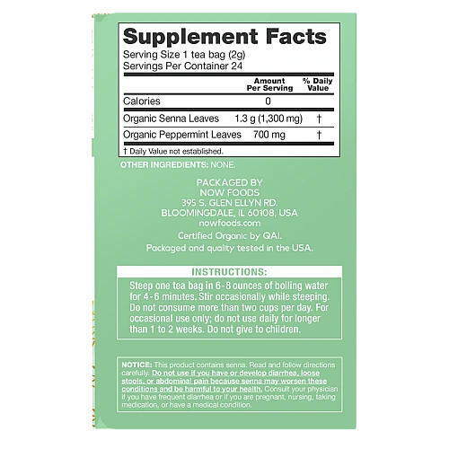 חליטת מנטה סנה אורגנית נטול קפאין 24 שקיקי תה - מבית NOW FOODS