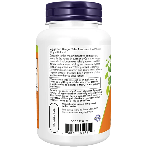 כורכומין מכורכום עם ביו-פייפרין 90 כמוסות - מבית NOW FOODS