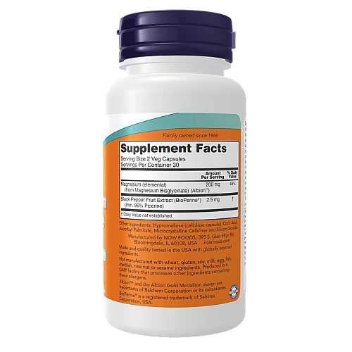 מגנזיום גליצינט עם ביו-פייפרין 60 כמוסות - מבית NOW FOODS