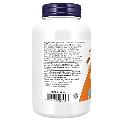 סיבי אינולין פרה-ביוטיקה 180 כמוסות - מבית NOW FOODS