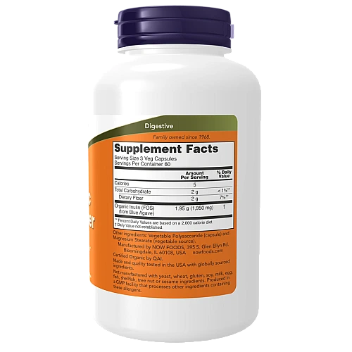 סיבי אינולין פרה-ביוטיקה 180 כמוסות - מבית NOW FOODS