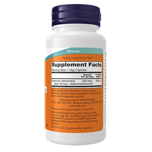סלניום 200 מק"ג ללא שמרים - 90 כמוסות - מבית NOW FOODS