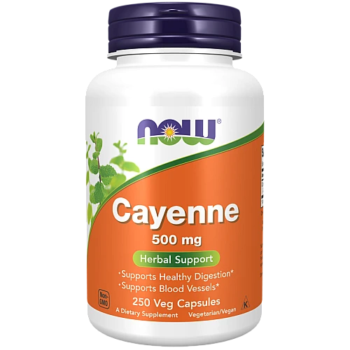 פלפל קאיין 500 מ"ג - 250 כמוסות - מבית NOW FOODS