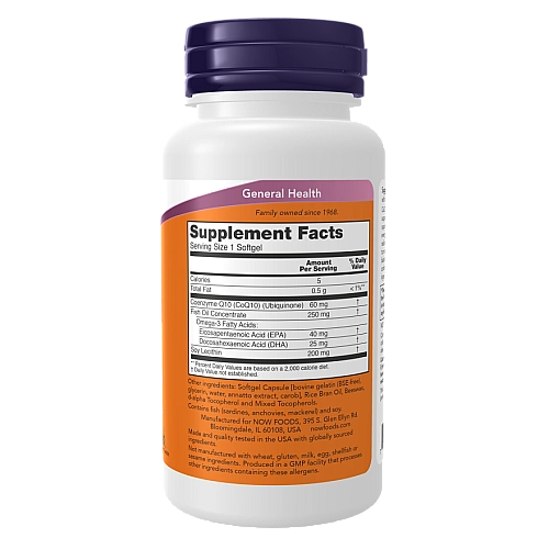 קו-אנזים Q10 מכיל 60 מ"ג עם שמן דגים 60 כמוסות - מבית NOW FOODS