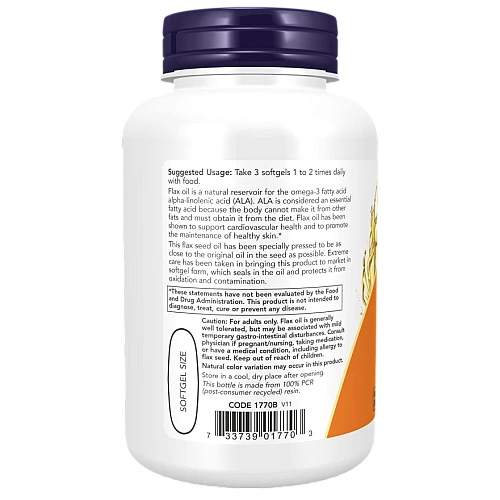 שמן פשתן 1,000 מ"ג 100 כמוסות - מבית NOW FOODS