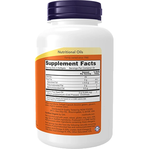 שמן פשתן 1,000 מ"ג 100 כמוסות - מבית NOW FOODS