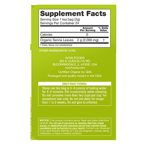 תה סנה אורגנית נטול קפאין 24 שקיקי תה - מבית NOW FOODS