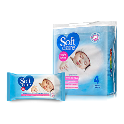 סופטקר מגבונים לחים בניחוח עדין לעור רגיש מארז רביעייה - מבית Softcare