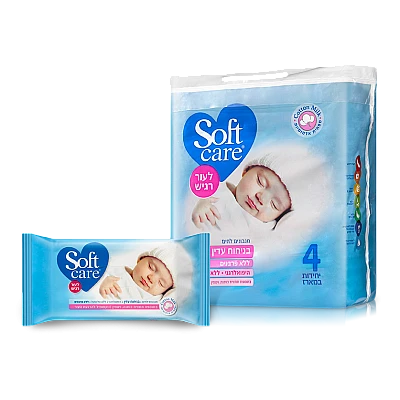 סופטקר מגבונים לחים בניחוח עדין לעור רגיש מארז רביעייה - מבית Softcare