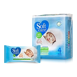 סופטקר מגבונים לחים ללא בישום לעור רגיש מארז רביעייה - מבית Softcare