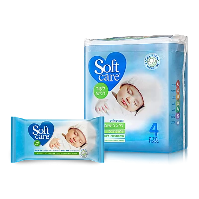 סופטקר מגבונים לחים ללא בישום לעור רגיש מארז רביעייה - מבית Softcare