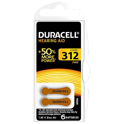 דורסל סוללות למכשירי שמיעה 312 - 6 יחידות - מבית Duracell