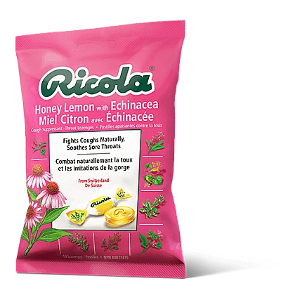 סוכריות ריקולה ללא סוכר בטעם דבש לימון עם אכינצאה 19 כוכריות - מבית Ricola