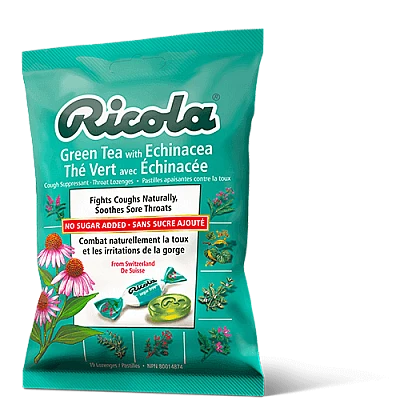 סוכריות ריקולה ללא סוכר בטעם תה ירוק עם אכינצאהה 19 כוכריות - מבית Ricola