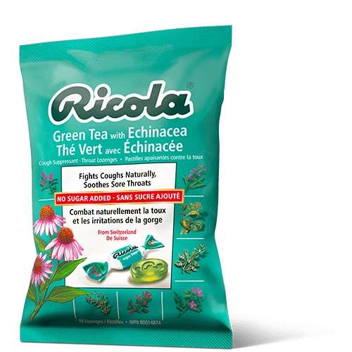סוכריות ריקולה ללא סוכר בטעם תה ירוק עם אכינצאהה 19 כוכריות - מבית Ricola
