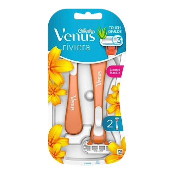 ונוס ריביירה סכיני גילוח חד פעמיים עם אלוורה לנשים 2 יחידות - מבית Gillette