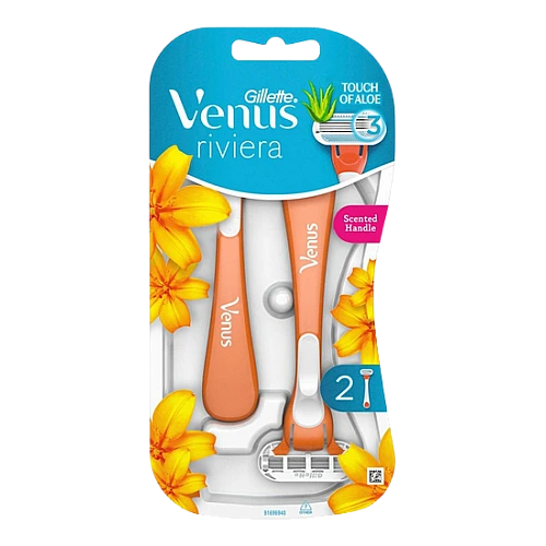 ונוס ריביירה סכיני גילוח חד פעמיים עם אלוורה לנשים 2 יחידות - מבית Gillette