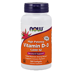 ויטמין D3 מכילה 1000 יחב"ל 360 כמוסות מבית NOW FOODS