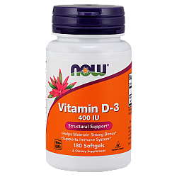ויטמין D3 מכילה 400 יחב"ל תכולה 180 כמוסות מבית NOW FOODS