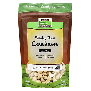 Real Food אגוזי קשיו אורגניים מלאים גולמיים ללא מלח 284 גרם - מבית NOW FOODS