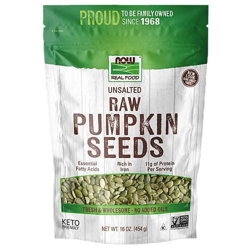 Real Food גרעיני דלעת גולמיים לא מומלחים 454 גרם - מבית NOW FOODS