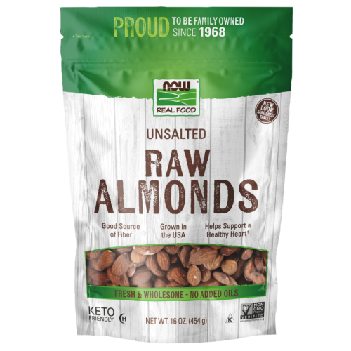 Real Food שקדים לא קלויים ללא מלח 454 גרם - מבית NOW FOODS