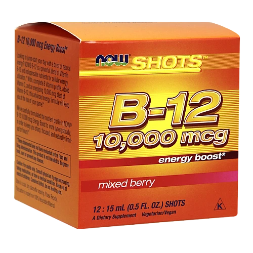 Shots תוסף B-12 בטעם פירות יער 10,000 מק“ג - 12 מנות - מבית NOW FOODS