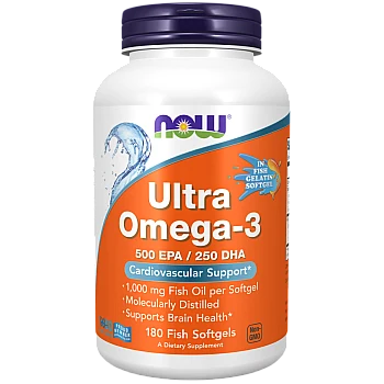 אולטרא אומגה 3 ‎500 EPA / 250 DHA‎‏ - תכולה 180 כמוסות רכות - מבית NOW FOODS