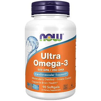 אומגה 3 אולטרה במינון גבוה Omega-3 500 EPA/250 DHA - תכולה 90 כמוסות רכות - מבית NOW FOODS