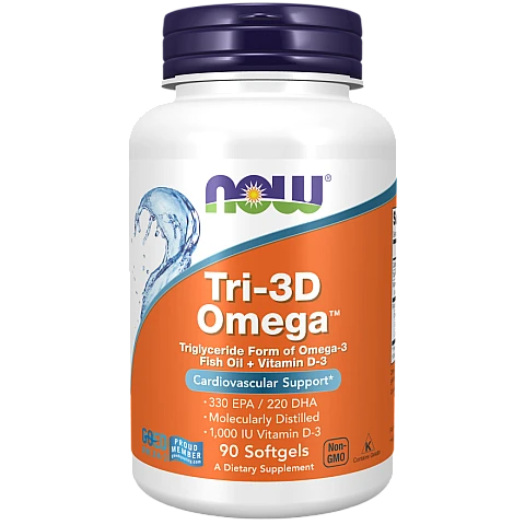 אומגה Tri-3D ויטמין D-3‏ תכולה 90 כמוסות - מבית NOW FOODS