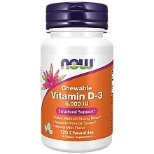 ויטמין D-3 ללעיסה טעם פירות טבעי 5,000 יב"ל 120 סוכריות לעיסה - מבית NOW FOODS