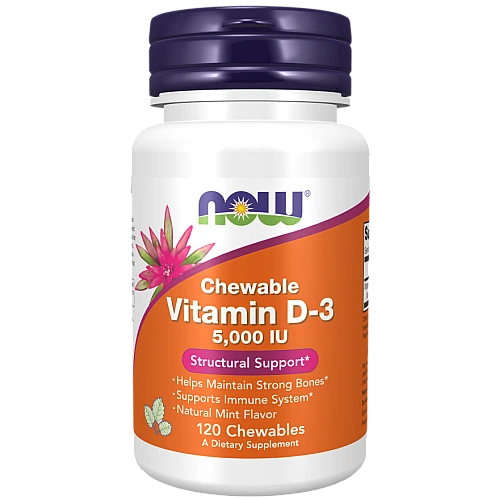 ויטמין D-3 ללעיסה טעם פירות טבעי 5,000 יב"ל 120 סוכריות לעיסה - מבית NOW FOODS