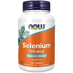 סלניום 100 מק"ג ללא שמרים - 250 טבליות מבית NOW FOODS