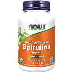 ספירולינה אורגנית 500 מ"ג - 200 טבליות - מבית NOW FOODS