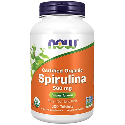ספירולינה אורגנית 500 מ"ג - 500 טבליות - מבית NOW FOODS